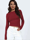 Backless Round Neck Long Sleeve Blouse Wine Blouses - Tophatter Daily Deals