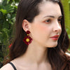 Bead PU Leather Stainless Steel Flower Earrings Wine One Size Earrings - Tophatter Daily Deals