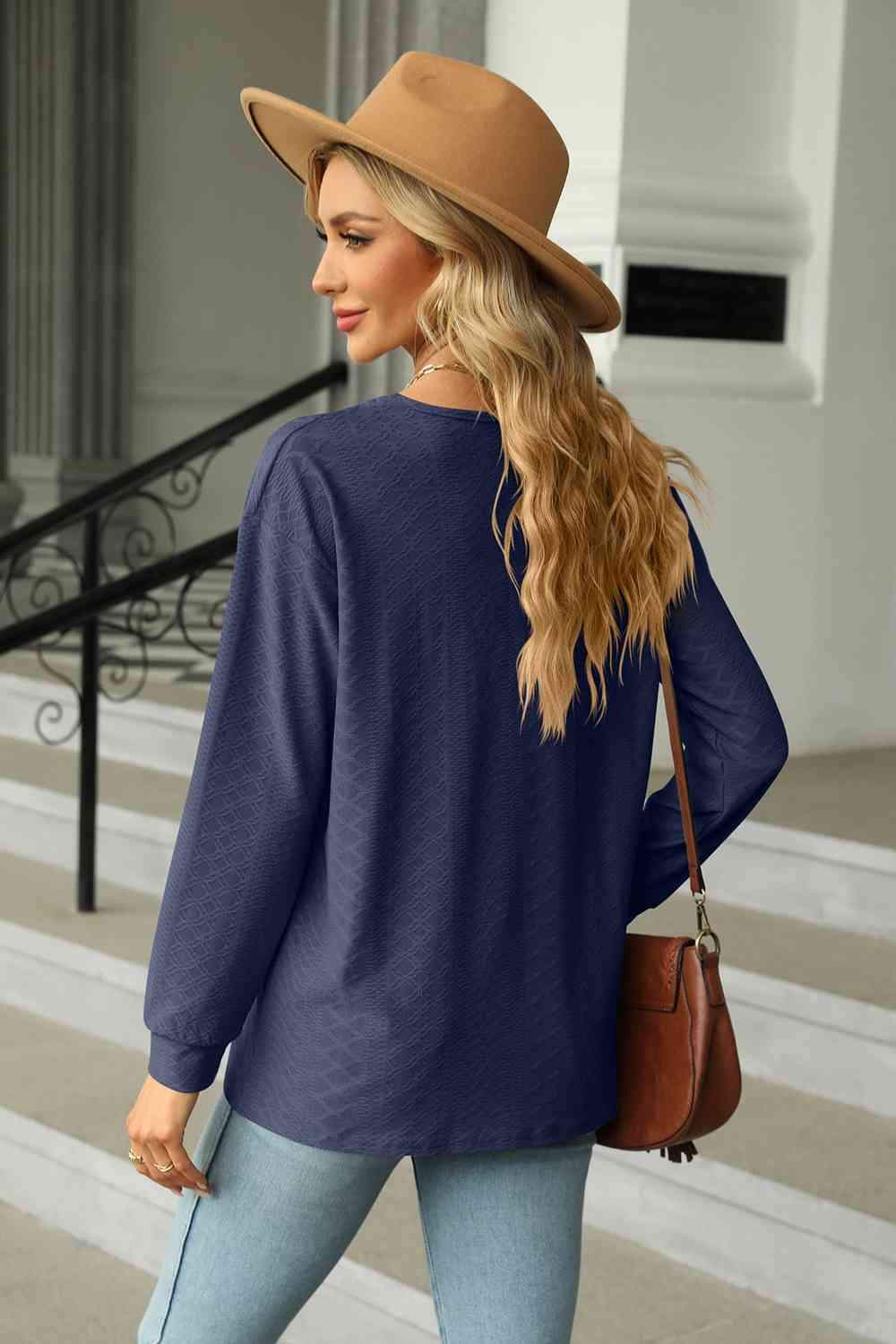 V-Neck Long Sleeve Blouse Blouses - Tophatter Daily Deals