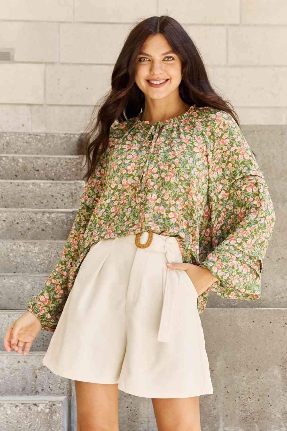 HEYSON She's Blossoming Full Size Balloon Sleeve Floral Blouse Blouses - Tophatter Daily Deals