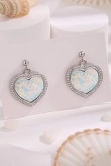 Platinum-Plated Opal Heart Earrings White One Size Opal - Tophatter Daily Deals
