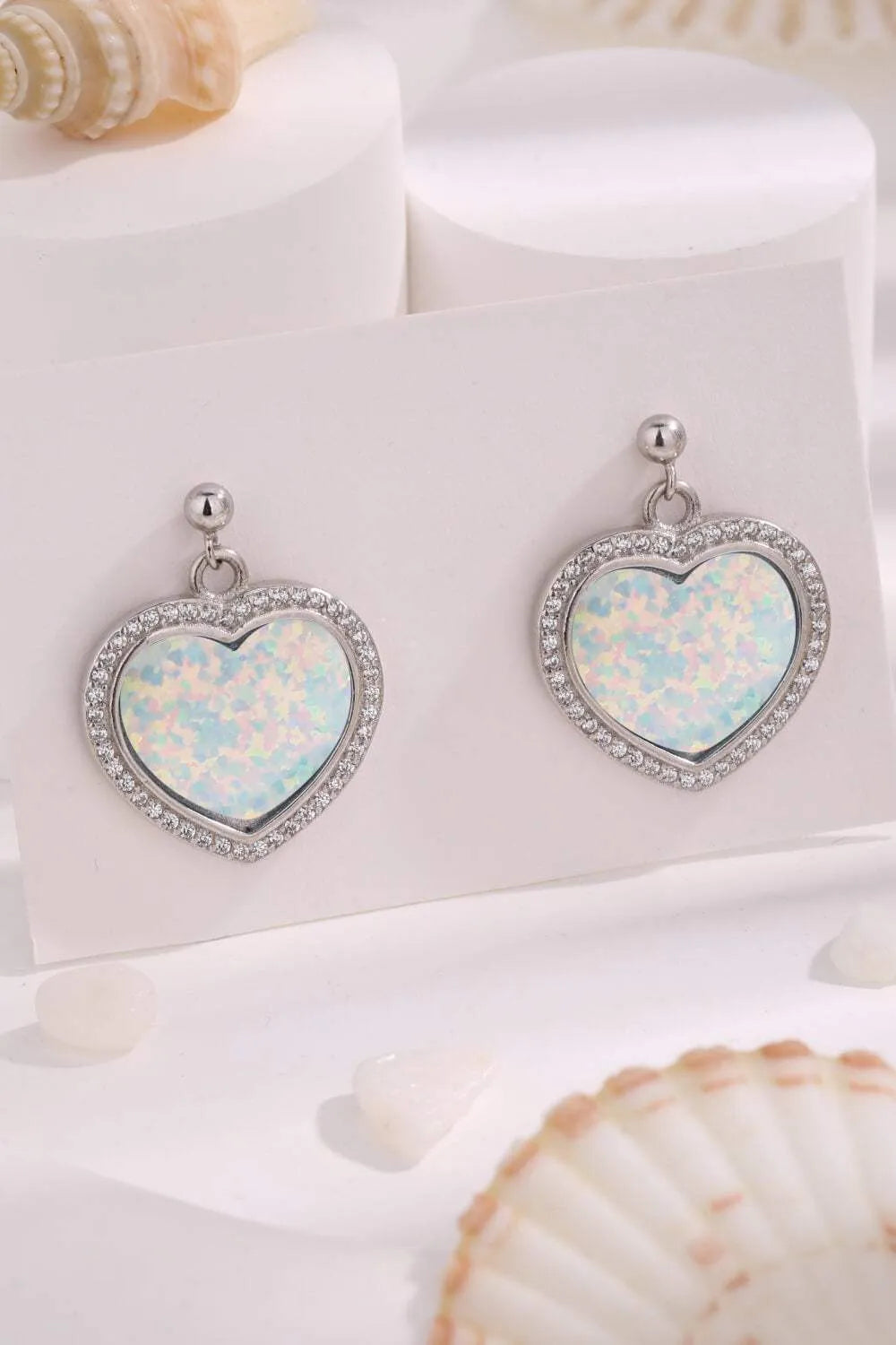 Platinum-Plated Opal Heart Earrings White One Size Opal - Tophatter Daily Deals