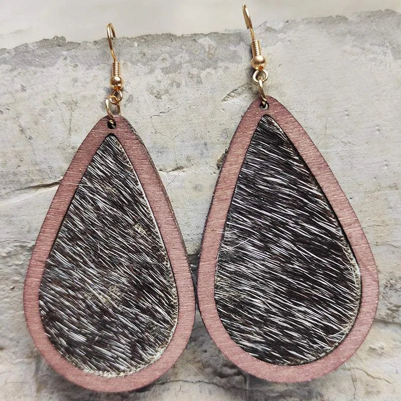 Teardrop Shape Wooden Dangle Earrings Style J One Size Earrings - Tophatter Daily Deals