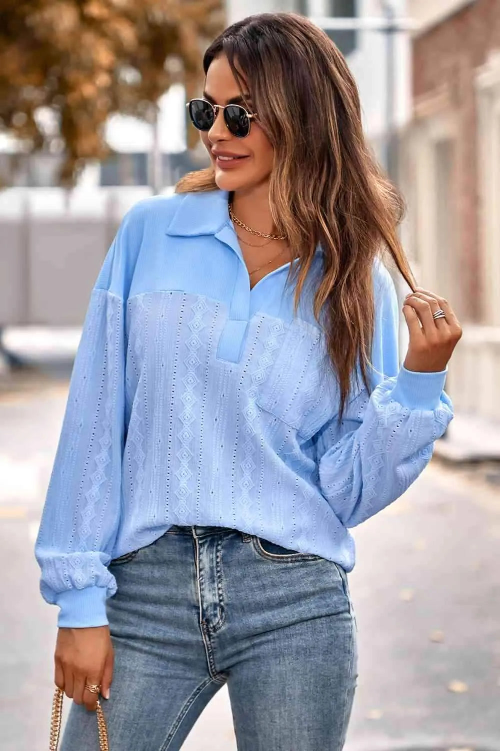 Johnny Collar Long Sleeve Blouse Blouses - Tophatter Daily Deals