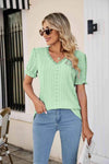 Eyelet Flounce Sleeve Scalloped V-Neck Top Blouses - Tophatter Daily Deals