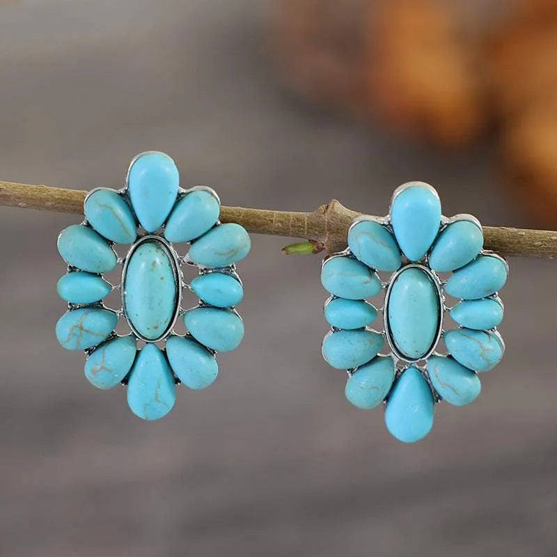 Flower Shape Artificial Turquoise Earrings Silver One Size Earrings - Tophatter Daily Deals
