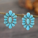Flower Shape Artificial Turquoise Earrings Silver One Size Earrings - Tophatter Daily Deals