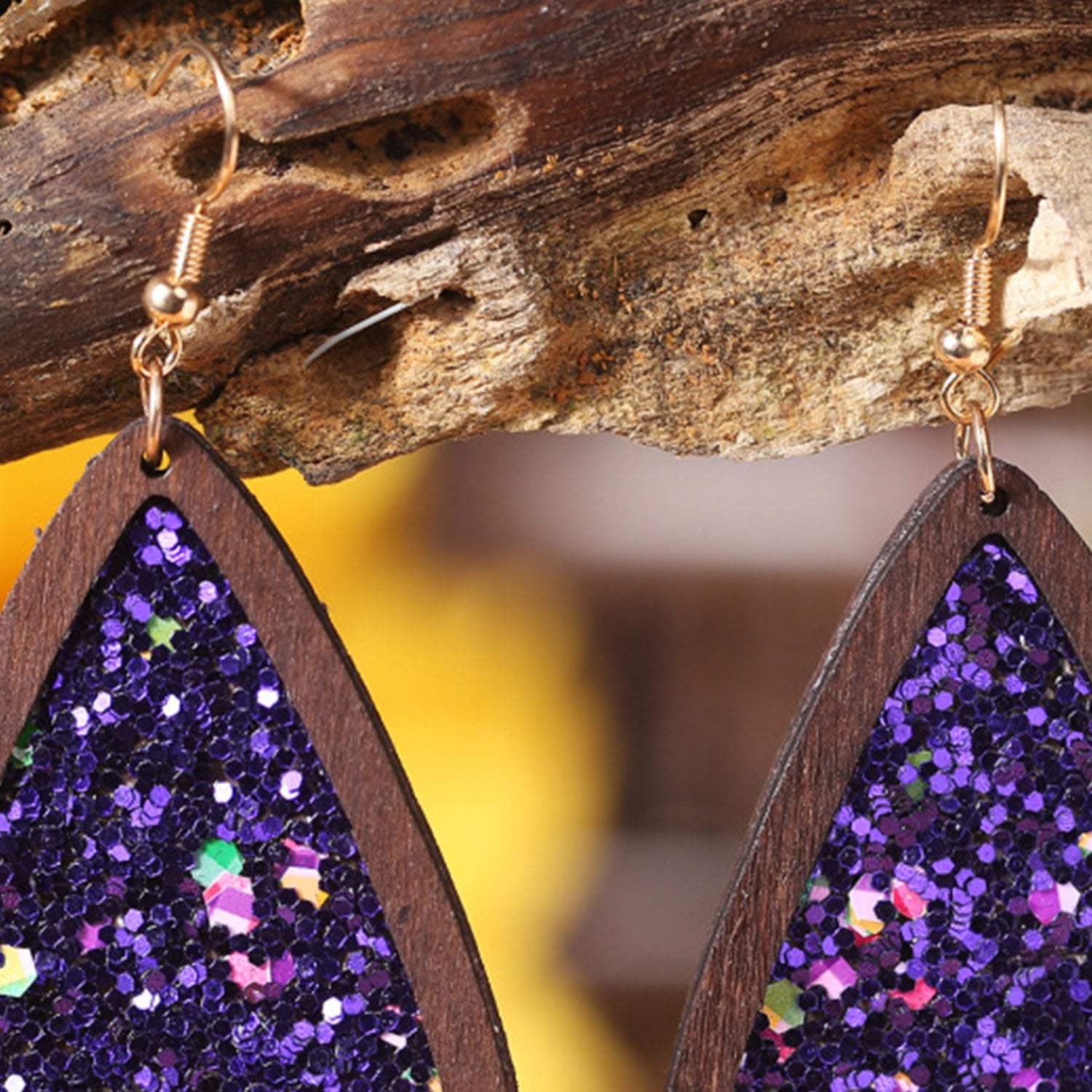 Sequin Wood Teardrop Earrings Earrings - Tophatter Daily Deals