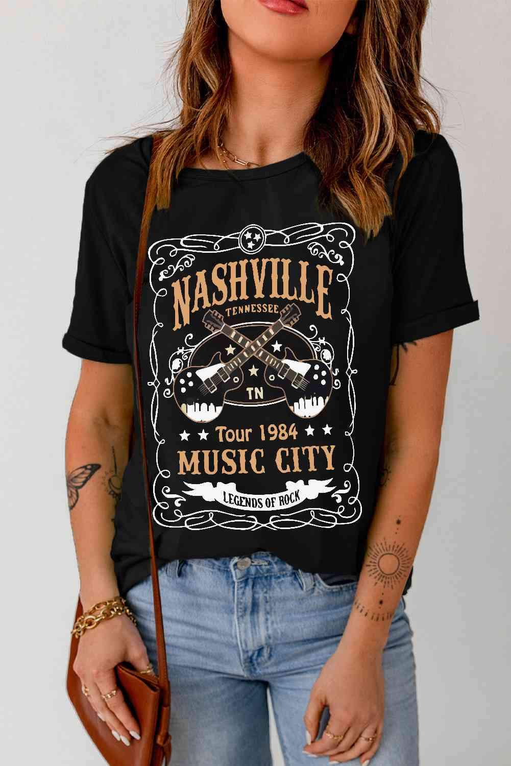 NASHVILLE MUSIC CITY Graphic Tee Shirt Women's T-Shirts - Tophatter Daily Deals