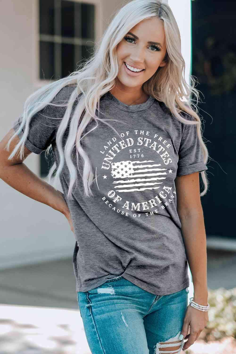 US Flag Graphic Short Sleeve Tee Women's T-Shirts - Tophatter Daily Deals