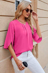 Round Neck Slit Half Sleeve Top Women's T-Shirts - Tophatter Daily Deals