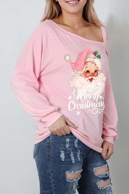 MERRY CHRISTMAS Graphic Asymmetrical Neck Top Blouses - Tophatter Daily Deals