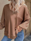 V-Neck Waffle-Knit Slit Top - Tophatter Deals