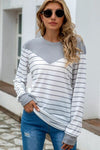 Striped Round Neck Long Sleeve T-Shirt Cloudy Blue Women's T-Shirts - Tophatter Daily Deals