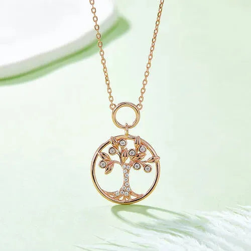 Moissanite 925 Sterling Silver Tree Of Life Pendant Necklace Rose Gold One Size Moissanite - Tophatter Daily Deals