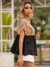 Striped Tie Neck Short Sleeve Blouse Blouses - Tophatter Daily Deals