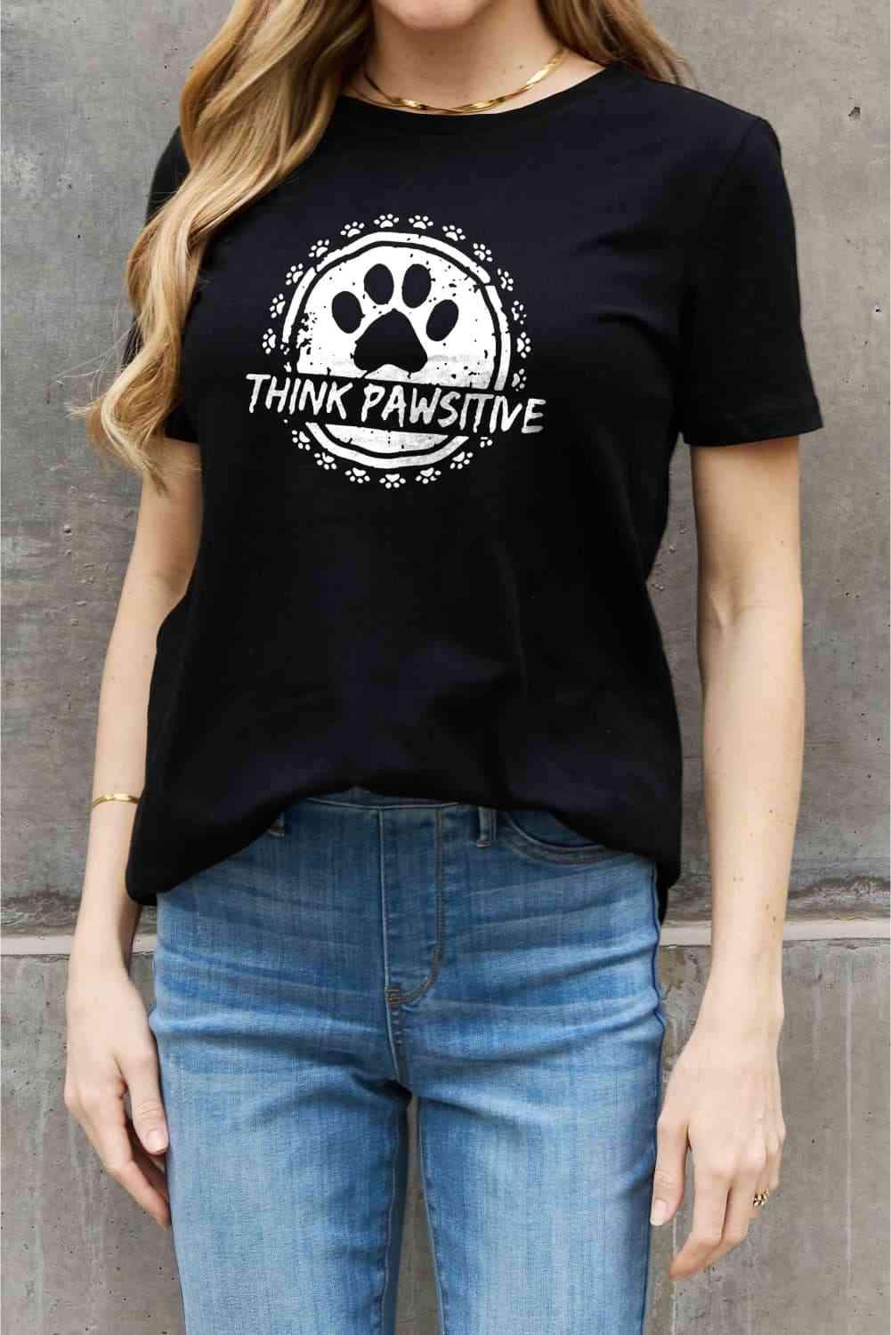 Simply Love Simply Love Full Size THINK PAWSITIVE Graphic Cotton Tee Women's T-Shirts - Tophatter Daily Deals