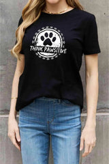 Simply Love Simply Love Full Size THINK PAWSITIVE Graphic Cotton Tee Women's T-Shirts - Tophatter Daily Deals