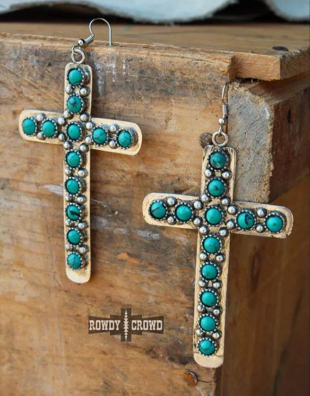 Artificial Turquoise Cross Shape Earrings Earrings - Tophatter Daily Deals