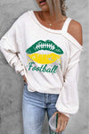 FOOTBALL Asymmetrical Neck Long Sleeve Top White Women's T-Shirts - Tophatter Daily Deals