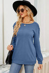 Ruched Round Neck Long Sleeve T-Shirt Women's T-Shirts - Tophatter Daily Deals