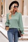 Notched Neck Flounce Sleeve Blouse Gum Leaf Blouses - Tophatter Daily Deals