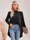 Long Puff Sleeve High-Low Blouse Black Blouses - Tophatter Daily Deals