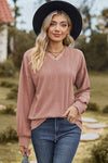 Textured V-Neck Dropped Shoulder T-Shirt Women's T-Shirts - Tophatter Daily Deals