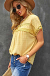 Swiss Dot Decorative Button Short Sleeve Blouse Blouses - Tophatter Daily Deals