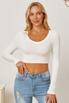 Round Neck Long Sleeve Cropped T-Shirt Women's T-Shirts - Tophatter Daily Deals