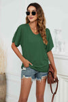 V-Neck Side Ruched Tee Mid Green Women's T-Shirts - Tophatter Daily Deals