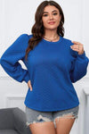 Plus Size Textured Round Neck Long Sleeve Top Blouses - Tophatter Daily Deals