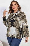 Melo Apparel Plus Size Printed Tie Neck Long Sleeve Blouse Blouses - Tophatter Daily Deals