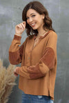 Notched Neck Waffle-Knit Blouse Blouses - Tophatter Daily Deals