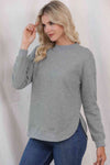 Waffle-Knit Crewneck Drop Shoulder Top Light Gray 2XL Women's T-Shirts - Tophatter Daily Deals