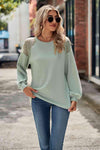 Round Neck Dropped Shoulder Eyelet Top Blouses - Tophatter Daily Deals