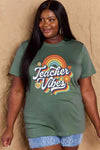 Simply Love Full Size TEACHER VIBES Graphic Cotton T-Shirt Women's T-Shirts - Tophatter Daily Deals