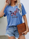 FREEDOM Butterfly Graphic Short Sleeve Tee Cobalt Blue Women's T-Shirts - Tophatter Daily Deals