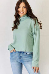 HYFVE Long Sleeve Turtleneck Top Iceberg Green Blouses - Tophatter Daily Deals