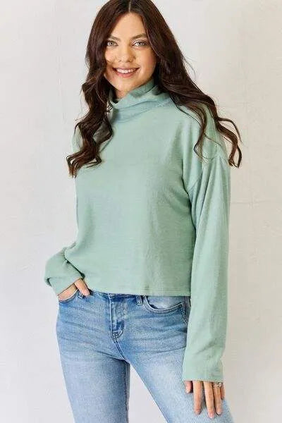 HYFVE Long Sleeve Turtleneck Top Iceberg Green Blouses - Tophatter Daily Deals