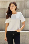 And The Why Pearly White Full Size Criss Cross Pearl Detail Open Back T-Shirt Women's T-Shirts - Tophatter Daily Deals