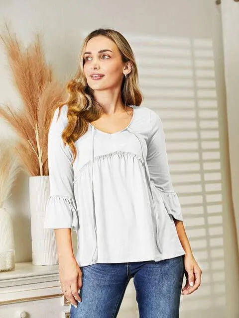 Ninexis Flounce Sleeve Full Size Babydoll Blouse White Blouses - Tophatter Daily Deals