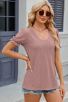 Eyelet Round Neck Flounce Sleeve T-Shirt Women's T-Shirts - Tophatter Daily Deals