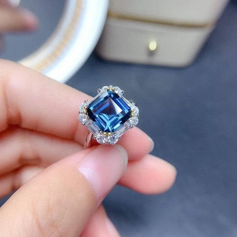 Square Shape Artificial Gemstone Platinum-Plated Ring Silver One Size Rings - Tophatter Daily Deals