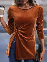 Twisted Slit Round Neck T-Shirt Women's T-Shirts - Tophatter Daily Deals