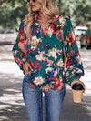 Printed Johnny Collar Long Sleeve Blouse Green Blouses - Tophatter Daily Deals