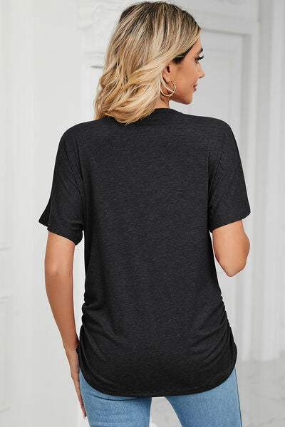 Ruched V-Neck Short Sleeve T-Shirt Women's T-Shirts - Tophatter Daily Deals