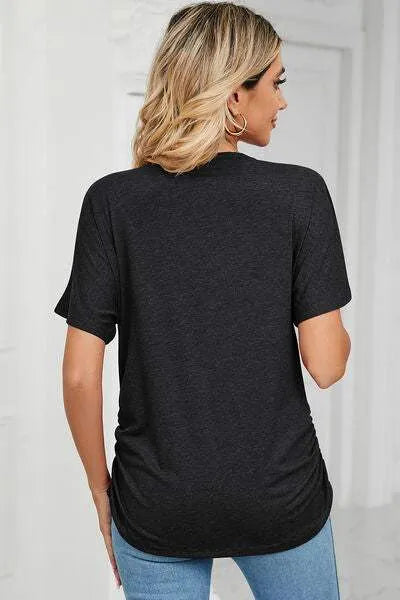 Ruched V-Neck Short Sleeve T-Shirt Women's T-Shirts - Tophatter Daily Deals