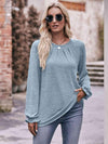 Double Take Long Flounce Sleeve Round Neck Blouse Pastel Blue Blouses - Tophatter Daily Deals