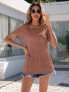 Decorative Button Round Neck Cold Shoulder T-Shirt Women's T-Shirts - Tophatter Daily Deals